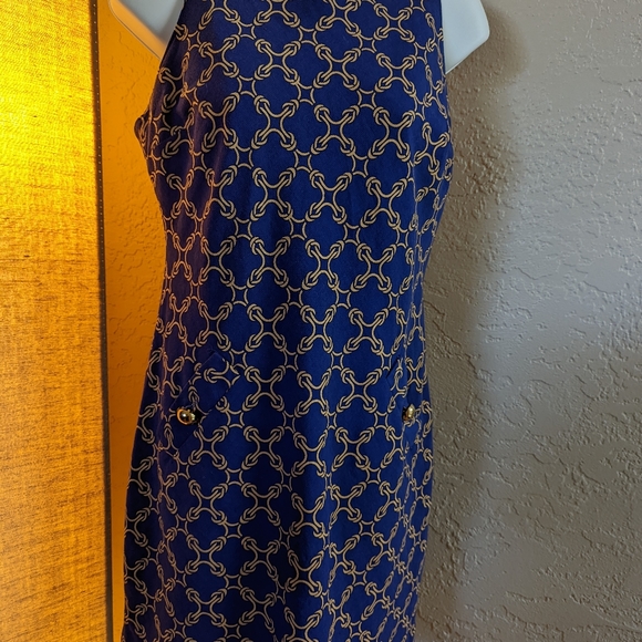 Britt Ryan Size 6 Sheath Dress 100% Cotton Blue And Gold. 2 pockets in the front - Picture 2 of 5